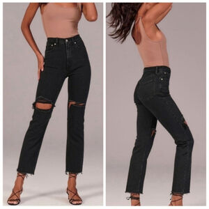 Abercrombie & Fitch Ultra High Rise Mom Jeans Distressed Frayed Black AF 4 27